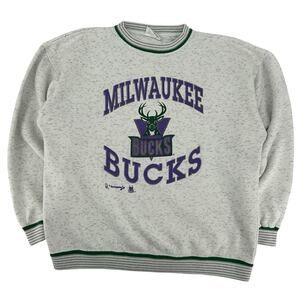 VTG 90s Men's Grey Purple Swingster NBA Milwaukee Bucks Crewneck Sweatshirt Sz L